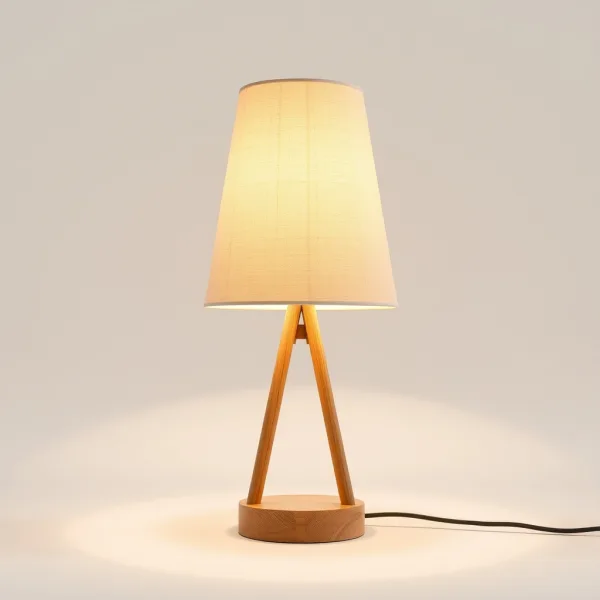 Lámpara de Mesa Minimalista con Base de Madera