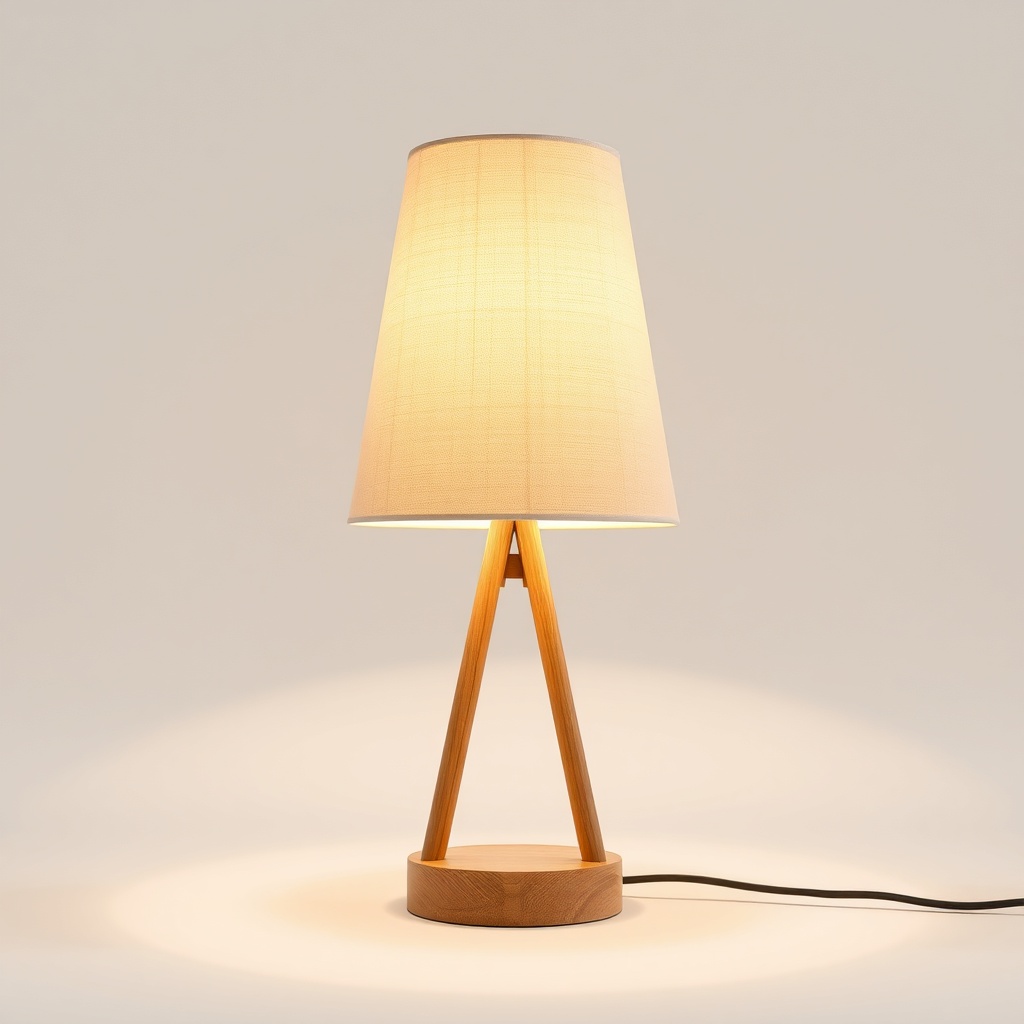 Lámpara de Mesa Minimalista con Base de Madera